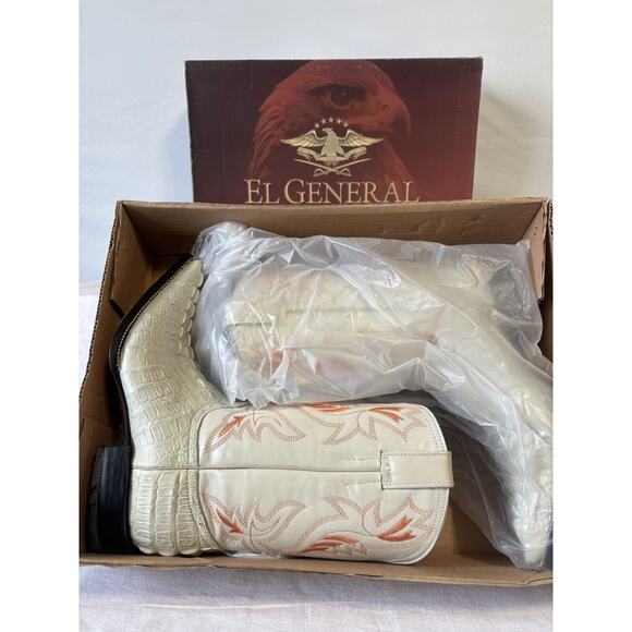 El General Cowboy Boots Ivory/orange Leather Gator Hornback Mens Sz 8 - Picture 2 of 12